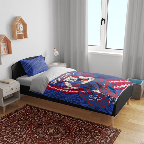 Personalized Western Bulldogs Bedding Set Polynesian Tribal Bulldog Mascot With Hibiscus Floral Art