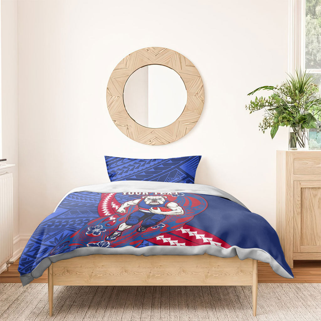 Personalized Western Bulldogs Bedding Set Polynesian Tribal Bulldog Mascot With Hibiscus Floral Art