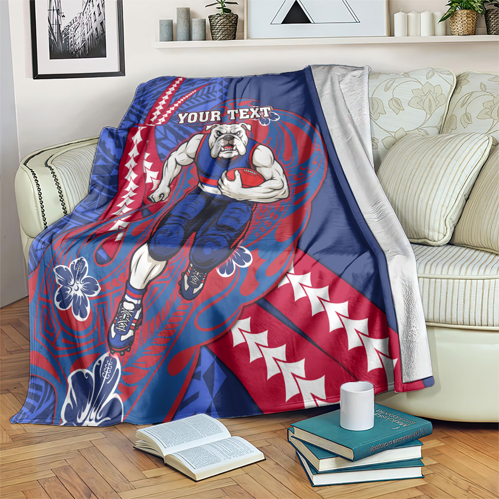 Personalized Western Bulldogs Blanket Polynesian Tribal Bulldog Mascot With Hibiscus Floral Art
