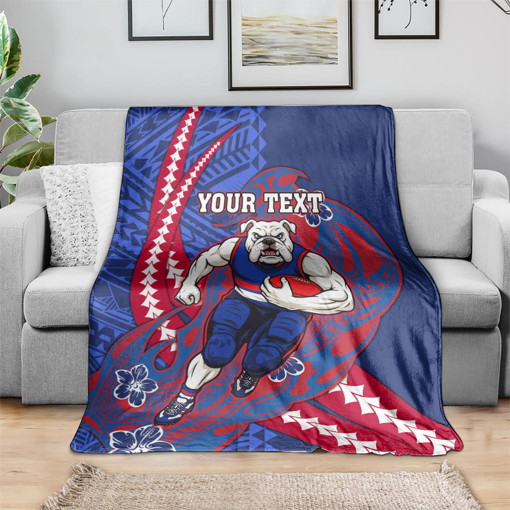 Personalized Western Bulldogs Blanket Polynesian Tribal Bulldog Mascot With Hibiscus Floral Art