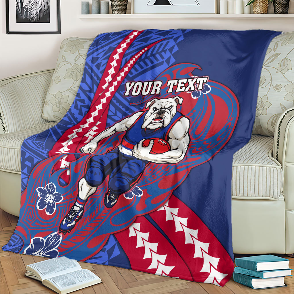 Personalized Western Bulldogs Blanket Polynesian Tribal Bulldog Mascot With Hibiscus Floral Art