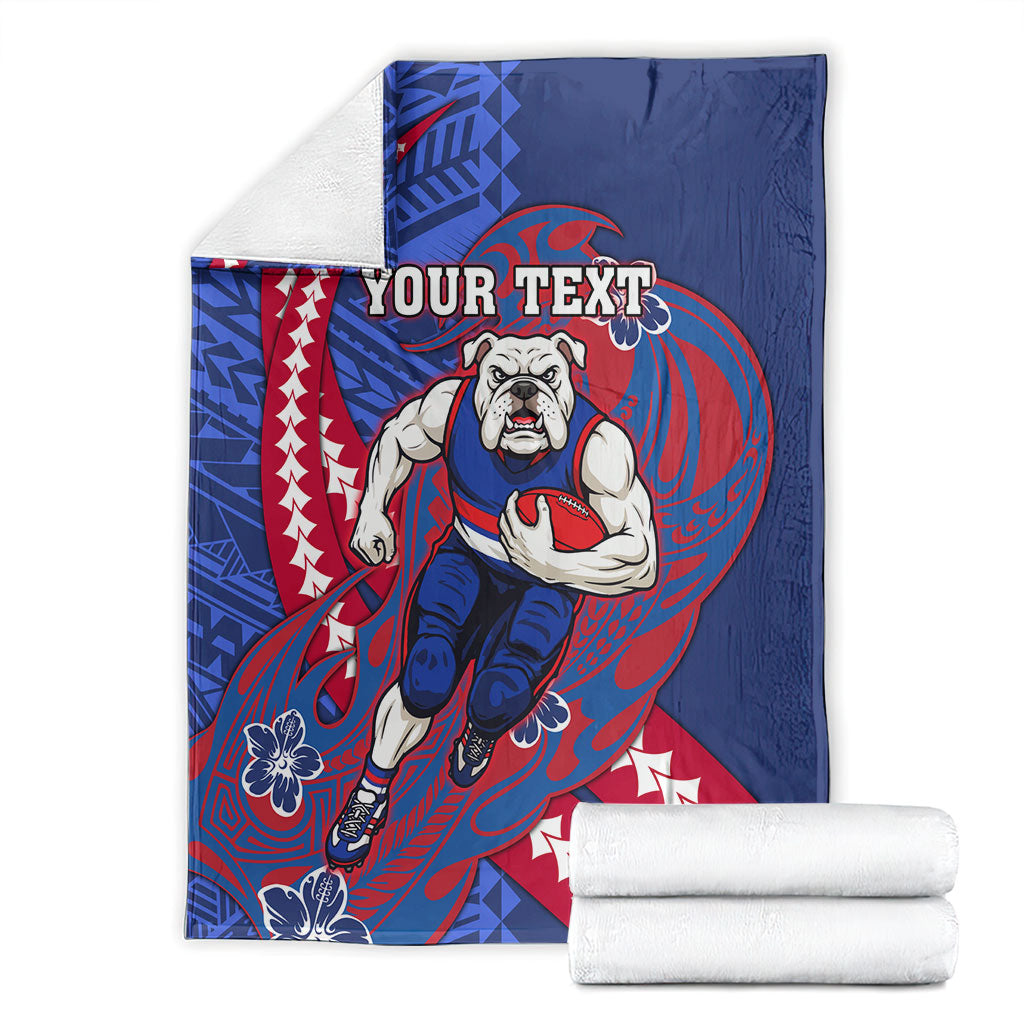 Personalized Western Bulldogs Blanket Polynesian Tribal Bulldog Mascot With Hibiscus Floral Art