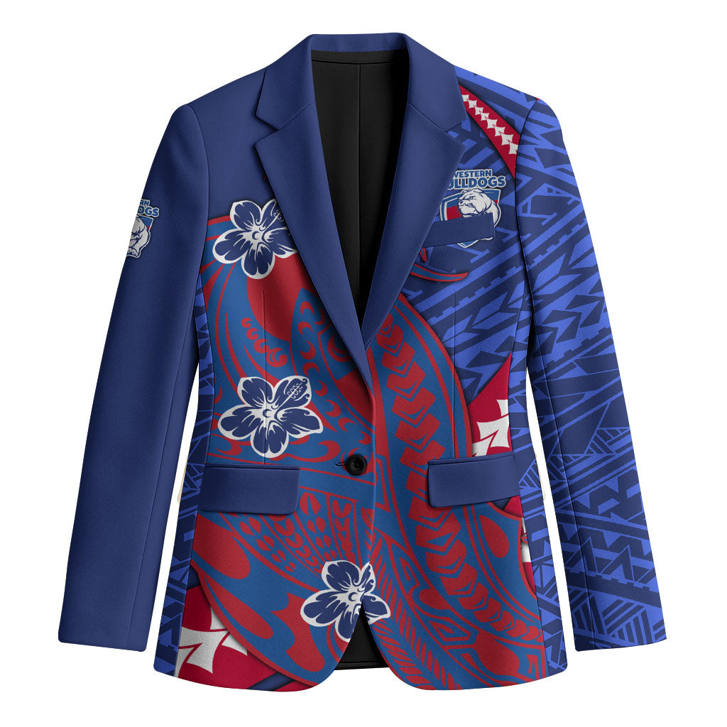 Personalized Western Bulldogs Blazer Polynesian Tribal Bulldog Mascot With Hibiscus Floral Art