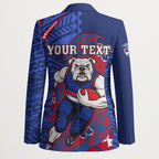 Personalized Western Bulldogs Blazer Polynesian Tribal Bulldog Mascot With Hibiscus Floral Art