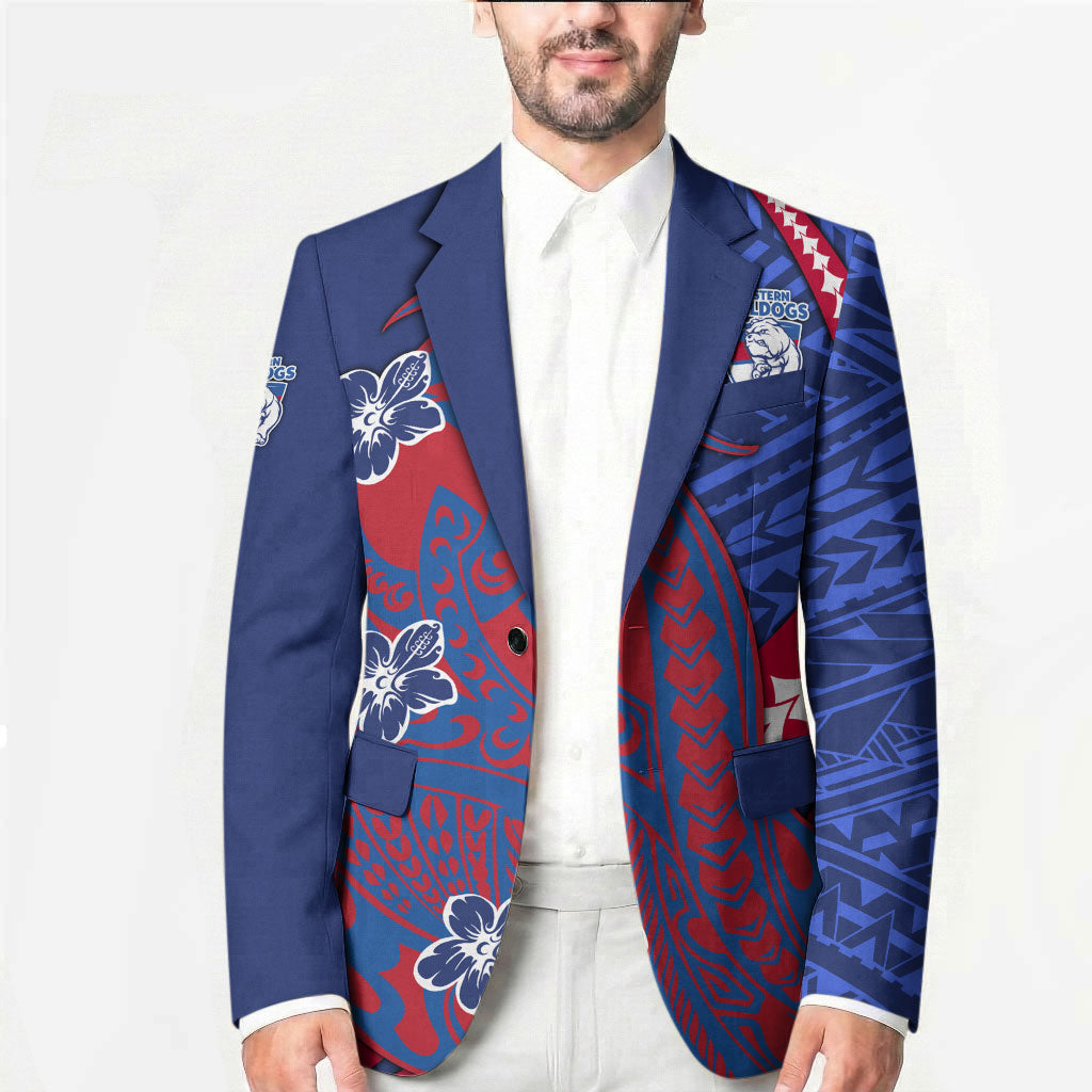 Personalized Western Bulldogs Blazer Polynesian Tribal Bulldog Mascot With Hibiscus Floral Art