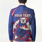 Personalized Western Bulldogs Blazer Polynesian Tribal Bulldog Mascot With Hibiscus Floral Art