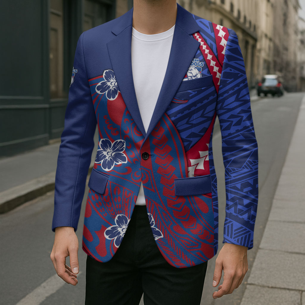Personalized Western Bulldogs Blazer Polynesian Tribal Bulldog Mascot With Hibiscus Floral Art