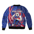 Personalized Western Bulldogs Bomber Jacket Polynesian Tribal Bulldog Mascot With Hibiscus Floral Art