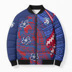 Personalized Western Bulldogs Bomber Puffer Jacket Polynesian Tribal Bulldog Mascot With Hibiscus Floral Art