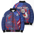 Personalized Western Bulldogs Bomber Puffer Jacket Polynesian Tribal Bulldog Mascot With Hibiscus Floral Art
