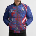 Personalized Western Bulldogs Bomber Puffer Jacket Polynesian Tribal Bulldog Mascot With Hibiscus Floral Art