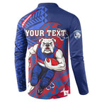 Personalized Western Bulldogs Button Sweatshirt Polynesian Tribal Bulldog Mascot With Hibiscus Floral Art