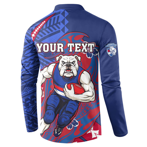 Personalized Western Bulldogs Button Sweatshirt Polynesian Tribal Bulldog Mascot With Hibiscus Floral Art