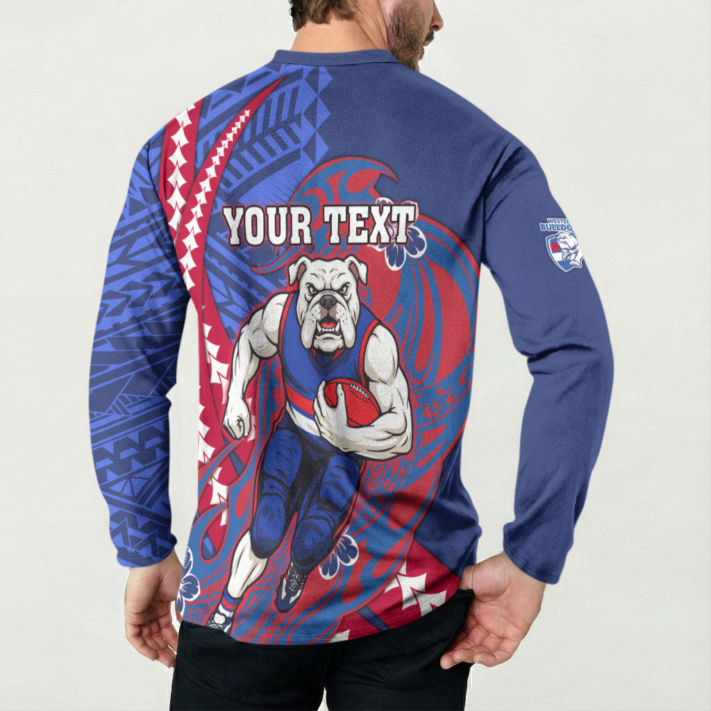 Personalized Western Bulldogs Button Sweatshirt Polynesian Tribal Bulldog Mascot With Hibiscus Floral Art