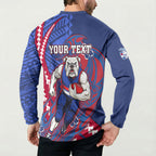 Personalized Western Bulldogs Button Sweatshirt Polynesian Tribal Bulldog Mascot With Hibiscus Floral Art