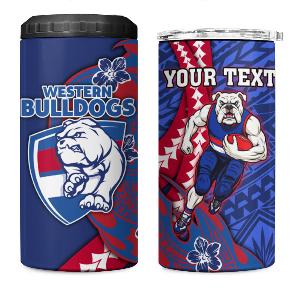 Personalized Western Bulldogs 4 in 1 Can Cooler Tumbler Polynesian Tribal Bulldog Mascot With Hibiscus Floral Art