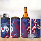 Personalized Western Bulldogs 4 in 1 Can Cooler Tumbler Polynesian Tribal Bulldog Mascot With Hibiscus Floral Art