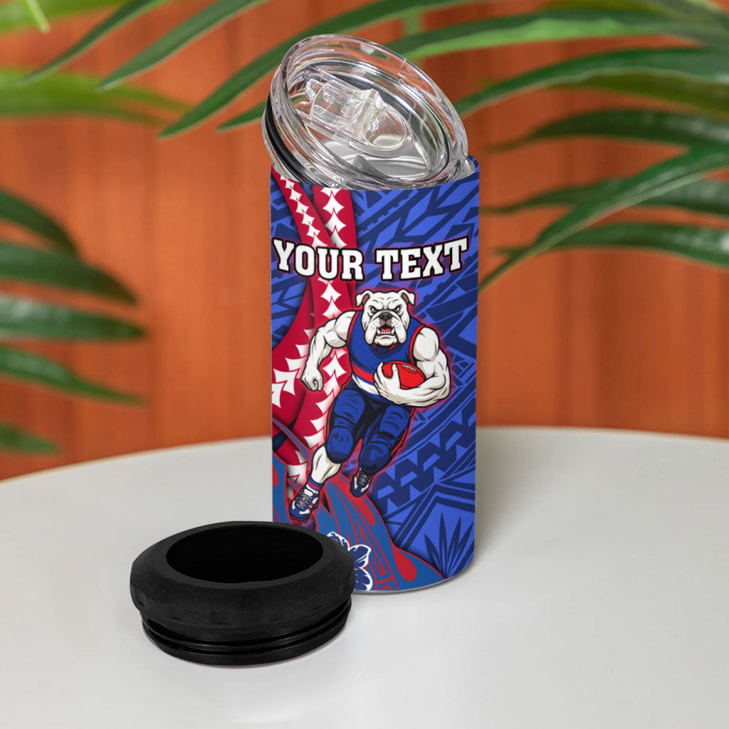 Personalized Western Bulldogs 4 in 1 Can Cooler Tumbler Polynesian Tribal Bulldog Mascot With Hibiscus Floral Art