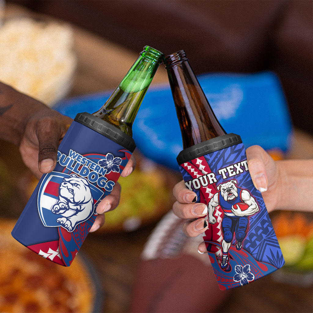 Personalized Western Bulldogs 4 in 1 Can Cooler Tumbler Polynesian Tribal Bulldog Mascot With Hibiscus Floral Art