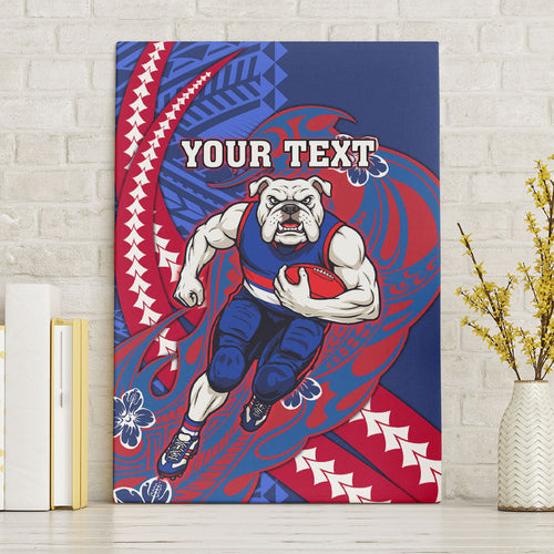Personalized Western Bulldogs Canvas Wall Art Polynesian Tribal Bulldog Mascot With Hibiscus Floral Art