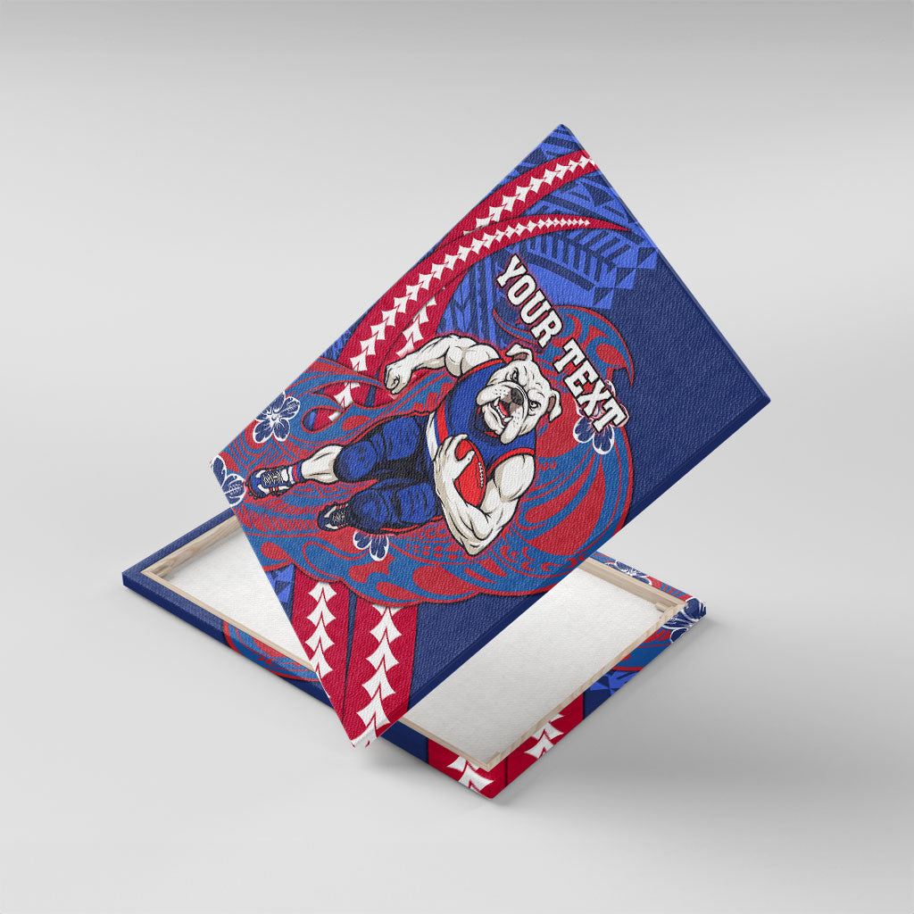 Personalized Western Bulldogs Canvas Wall Art Polynesian Tribal Bulldog Mascot With Hibiscus Floral Art