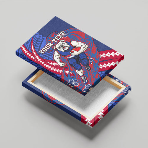 Personalized Western Bulldogs Canvas Wall Art Polynesian Tribal Bulldog Mascot With Hibiscus Floral Art