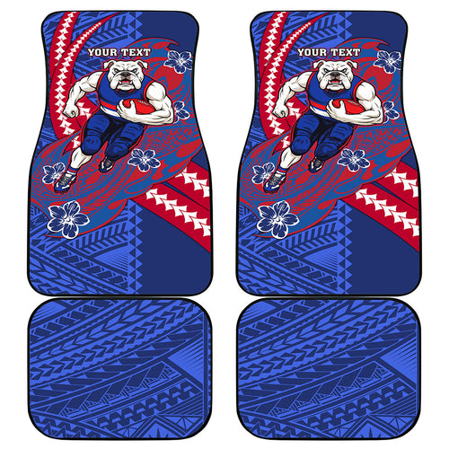 Personalized Western Bulldogs Car Mats Polynesian Tribal Bulldog Mascot With Hibiscus Floral Art
