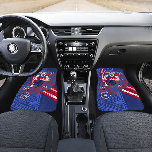 Personalized Western Bulldogs Car Mats Polynesian Tribal Bulldog Mascot With Hibiscus Floral Art