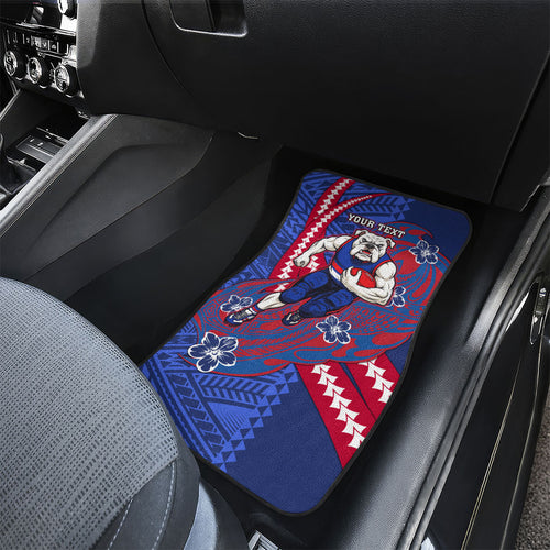 Personalized Western Bulldogs Car Mats Polynesian Tribal Bulldog Mascot With Hibiscus Floral Art