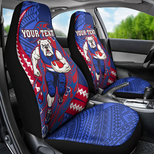 Personalized Western Bulldogs Car Seat Cover Polynesian Tribal Bulldog Mascot With Hibiscus Floral Art
