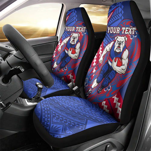 Personalized Western Bulldogs Car Seat Cover Polynesian Tribal Bulldog Mascot With Hibiscus Floral Art