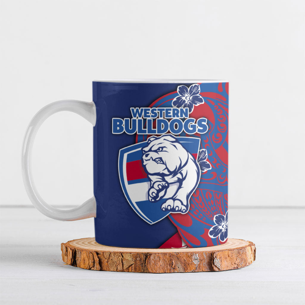 Personalized Western Bulldogs Ceramic Mug Polynesian Tribal Bulldog Mascot With Hibiscus Floral Art