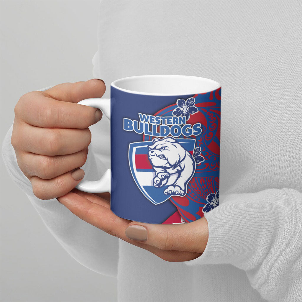 Personalized Western Bulldogs Ceramic Mug Polynesian Tribal Bulldog Mascot With Hibiscus Floral Art