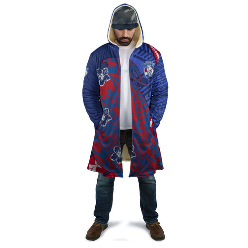 Personalized Western Bulldogs Cloak Polynesian Tribal Bulldog Mascot With Hibiscus Floral Art
