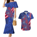 Personalized Western Bulldogs Couples Matching Mermaid Dress and Hawaiian Shirt Polynesian Tribal Bulldog Mascot With Hibiscus Floral Art