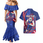 Personalized Western Bulldogs Couples Matching Mermaid Dress and Hawaiian Shirt Polynesian Tribal Bulldog Mascot With Hibiscus Floral Art