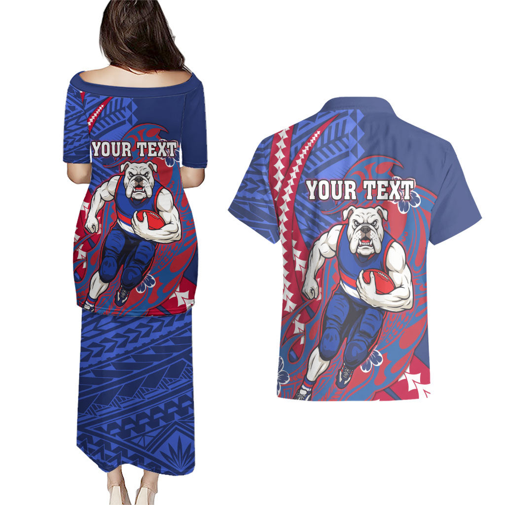 Personalized Western Bulldogs Couples Matching Puletasi and Hawaiian Shirt Polynesian Tribal Bulldog Mascot With Hibiscus Floral Art