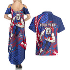 Personalized Western Bulldogs Couples Matching Summer Maxi Dress and Hawaiian Shirt Polynesian Tribal Bulldog Mascot With Hibiscus Floral Art