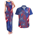 Personalized Western Bulldogs Couples Matching Tank Maxi Dress and Hawaiian Shirt Polynesian Tribal Bulldog Mascot With Hibiscus Floral Art