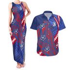 Personalized Western Bulldogs Couples Matching Tank Maxi Dress and Hawaiian Shirt Polynesian Tribal Bulldog Mascot With Hibiscus Floral Art