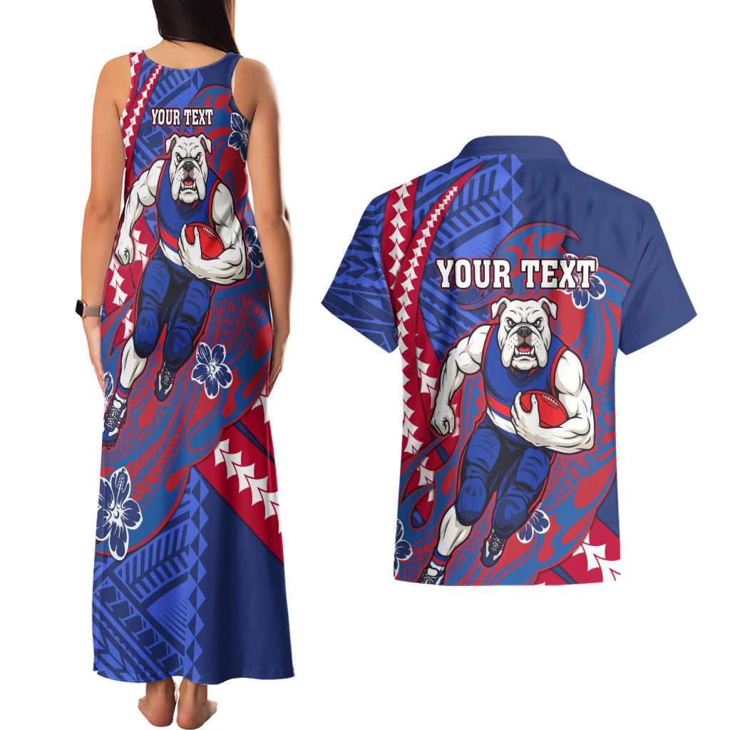 Personalized Western Bulldogs Couples Matching Tank Maxi Dress and Hawaiian Shirt Polynesian Tribal Bulldog Mascot With Hibiscus Floral Art