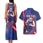 Personalized Western Bulldogs Couples Matching Tank Maxi Dress and Hawaiian Shirt Polynesian Tribal Bulldog Mascot With Hibiscus Floral Art