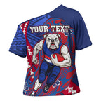 Personalized Western Bulldogs Cross Shoulder Shirt Polynesian Tribal Bulldog Mascot With Hibiscus Floral Art