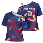 Personalized Western Bulldogs Cross Shoulder Shirt Polynesian Tribal Bulldog Mascot With Hibiscus Floral Art