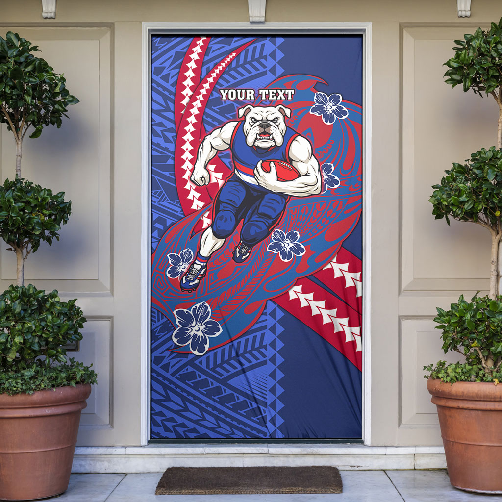Personalized Western Bulldogs Door Cover Polynesian Tribal Bulldog Mascot With Hibiscus Floral Art