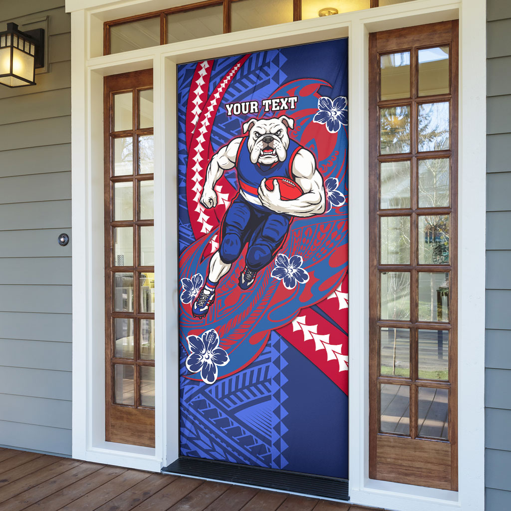 Personalized Western Bulldogs Door Cover Polynesian Tribal Bulldog Mascot With Hibiscus Floral Art