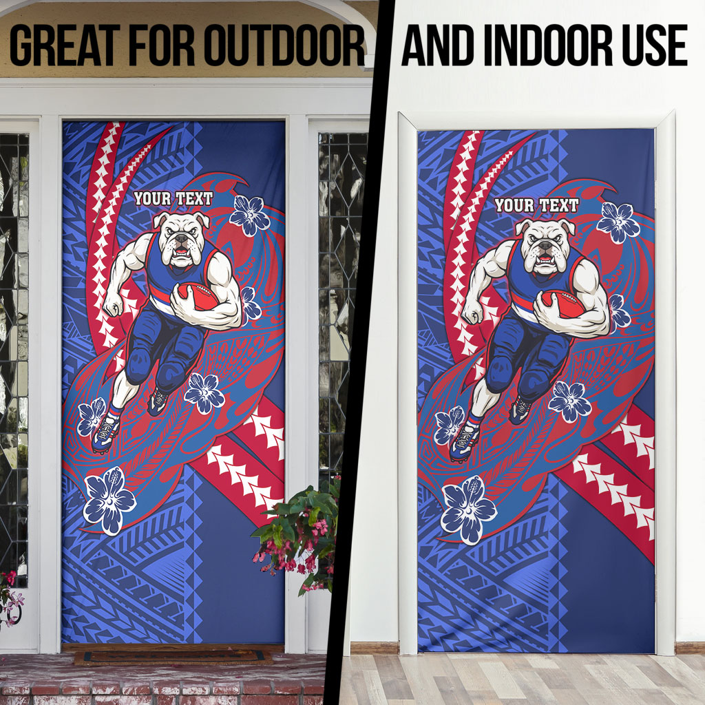 Personalized Western Bulldogs Door Cover Polynesian Tribal Bulldog Mascot With Hibiscus Floral Art