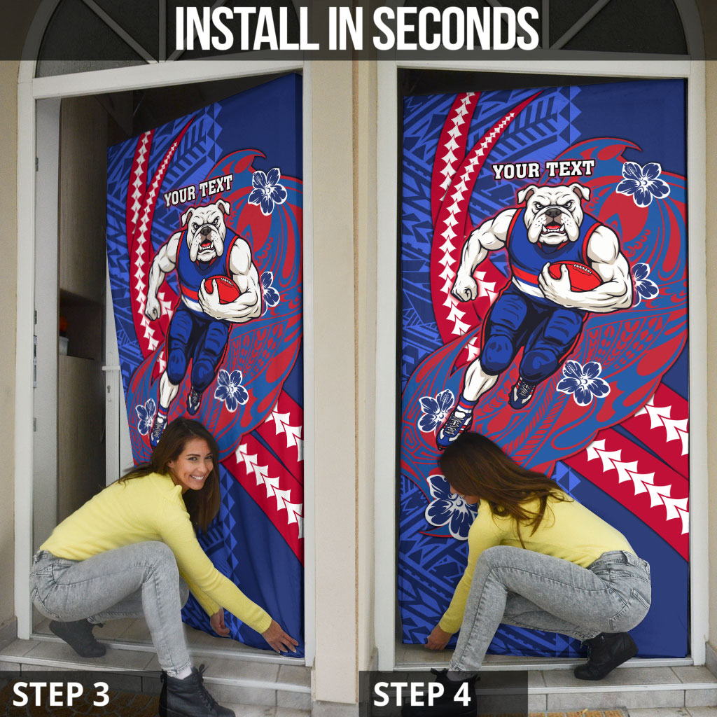 Personalized Western Bulldogs Door Cover Polynesian Tribal Bulldog Mascot With Hibiscus Floral Art