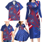 Personalized Western Bulldogs Family Matching Long Sleeve Bodycon Dress and Hawaiian Shirt Polynesian Tribal Bulldog Mascot With Hibiscus Floral Art
