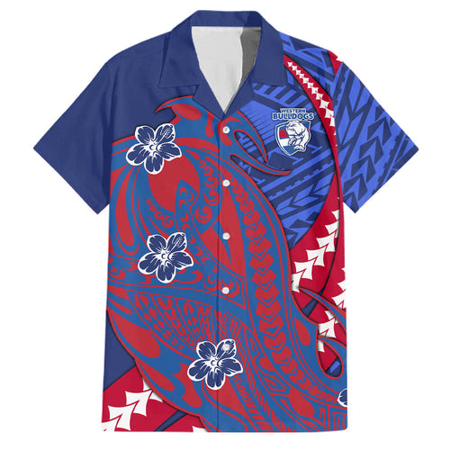 Personalized Western Bulldogs Family Matching Long Sleeve Bodycon Dress and Hawaiian Shirt Polynesian Tribal Bulldog Mascot With Hibiscus Floral Art